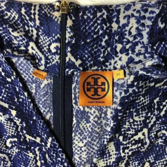 Tory Burch - Blue Snakeskin Print Sleeveless Silk Fit & Flare Dress Size XS - Picture 4 of 5